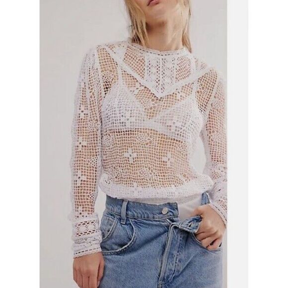 Free People Intimately 70s Style Crochet Bodysuit White Size S $128 - Picture 3 of 11